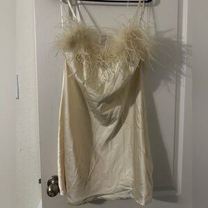 Forever 21 Off White Feather-Trim Mini Dress- Perf for Bachelorette/Bridal